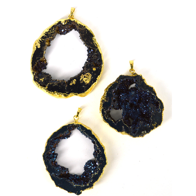 Agate Druzy Geode Black Pendant app 40x60mm EACH