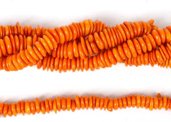 Coral Orange Slice/Disc approx 10mm Strand 139 beads - Beads incl ...