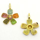 Gold plate CZ Pendant Flower brass 37mm including bail EACH-findings-Beadthemup