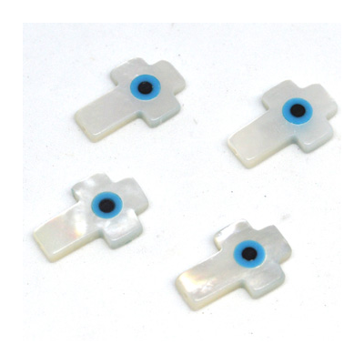 Evil Eye Mother Of Pearl Cross 10x15mm EACH