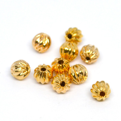 18k Gold Plated Brass Corrugated Rondel 4x3mm 10 pk