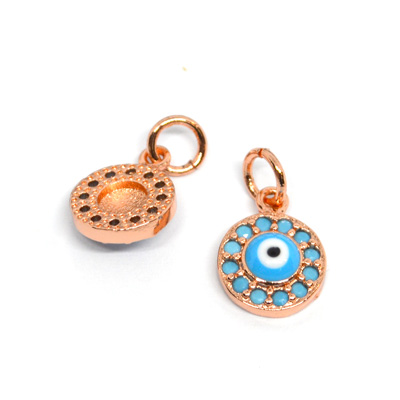 18k ROSE Gold plated Brass Evil Eye Pendant 10mm 2 pack