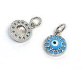 Platinum plated Brass Evil Eye Pendant 10mm 2 pack-findings-Beadthemup