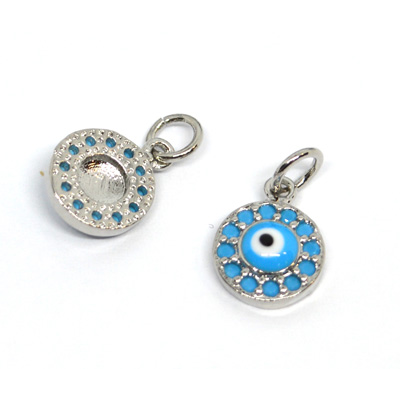 Platinum plated Brass Evil Eye Pendant 10mm 2 pack