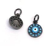 Black Platinum plated Brass Evil Eye Pendant 10mm 2 pack-findings-Beadthemup