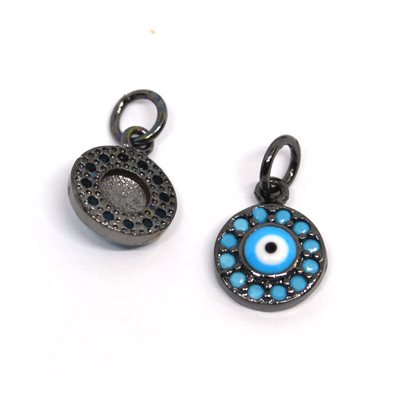 Black Platinum plated Brass Evil Eye Pendant 10mm 2 pack