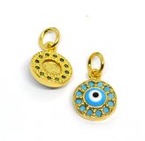 18k Gold plated Brass Evil Eye Pendant 10mm 2 pack-findings-Beadthemup