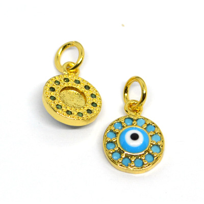 18k Gold plated Brass Evil Eye Pendant 10mm 2 pack