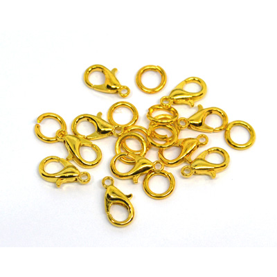 Base Metal Lobster 10x6mm plus 6mm Jump 10 pack Gold