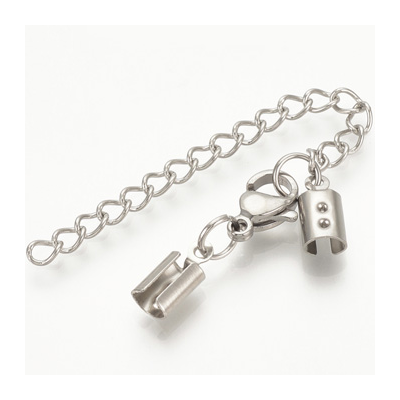 Stainless Steel 4mm Cord end, Extension Chain and lobster 4 sets