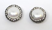 pearl rhinestone pave shell Pearl bead 15mm EACH-beads incl pearls-Beadthemup