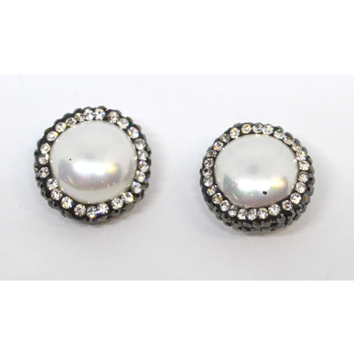 pearl rhinestone pave shell Pearl bead 15mm EACH