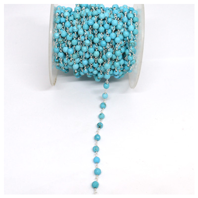 Sterling Silver 4mm Turquoise howlite handmade chain PER 50 CM