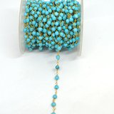 Gold plate Sterling Silver 4mm Turquoise howlite handmade chain PER 50 CM-beads incl pearls-Beadthemup