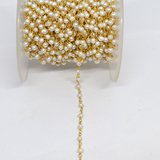 Gold Plate Sterling Silver 3.5-4mm Freshwater pearl handmade chain PER 50 CM-beads incl pearls-Beadthemup