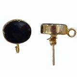 Gold plate Sterling Silver 10x8mm Onyx Stud PAIR-beads incl pearls-Beadthemup