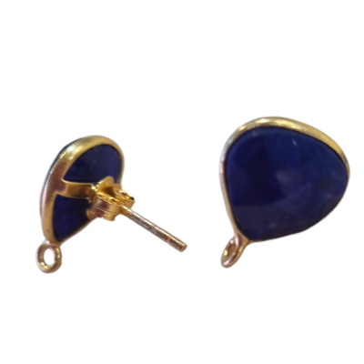 Gold Plated Sterling silver Stud 10mm Sapphire trillion Pair 