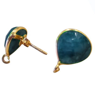 Gold Plated Sterling silver Stud 10mm Emerald trillion Pair 