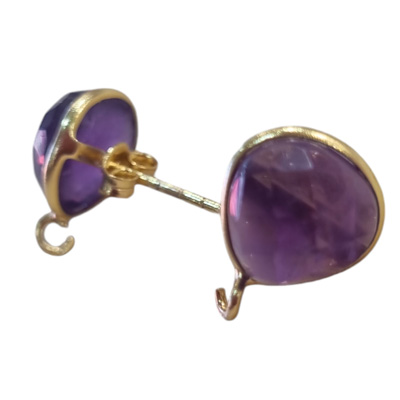 Gold Plated Sterling silver Stud 10mm Amethyst trillion Pair 