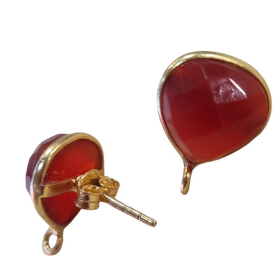 Gold Plated Sterling silver Stud 10mm Carnelian trillion Pair 