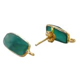 Gold Plated Sterling silver Stud 12x6mm Green Onyx Pair -beads incl pearls-Beadthemup