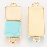 Gold Plated Brass Connecter Synthtic Turq 19x7mm 2 pack-findings-Beadthemup