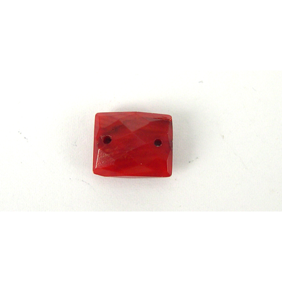 Coral Red Faceted Rectangle 2 hole 10x12mm PAIR