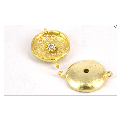 Gold Plate Brass CZ Connecter 14x10mm pair