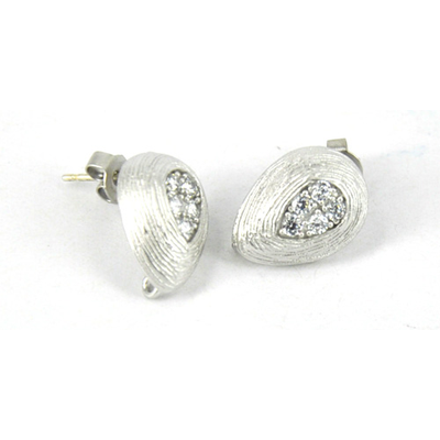 Rhodium Plate Brass CZ Stud 14x11mm Pair