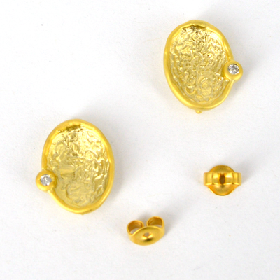 Gold Plate Brass silver post CZ Stud 11x14mm 1 pair