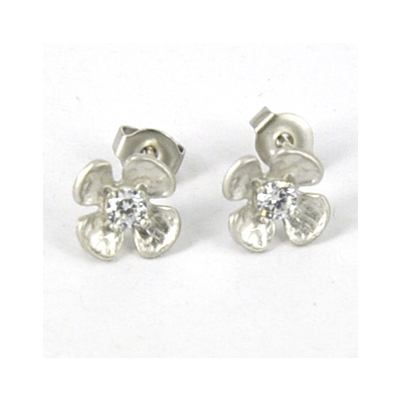 Rhodium Plate Brass Stud CZ 9x9mm pair