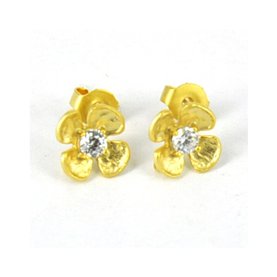 Gold Plate Brass Stud CZ 9x9mm pair