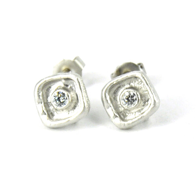 Rhodium Plate Brass CZ Stud 8mm pair