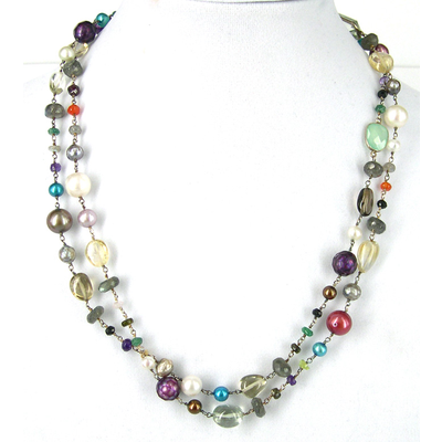 Sterling Silver Gemstone & Pearl Necklace - Gemstone Chain WS 130.50 ...