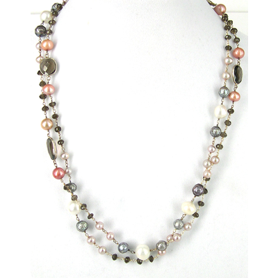 Sterling Silver Smokey Quartz & Pearl Necklace - Gemstone Chain WS 133. ...