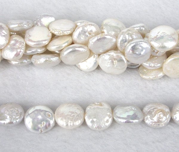 Fresh Water Pearl Coin 12-13mm beads per strand 30 Pearls - White ...